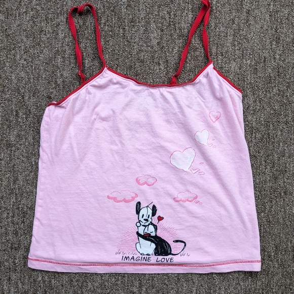 Mutts Organic Imagine Love Spaghetti Strap Top Women's Medium Pink Cotton - Picture 1 of 8